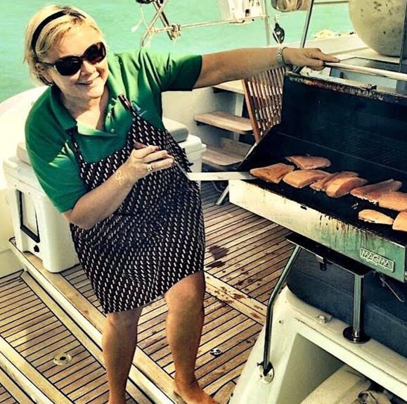 yacht chef Lisa mead cooking on a yacht